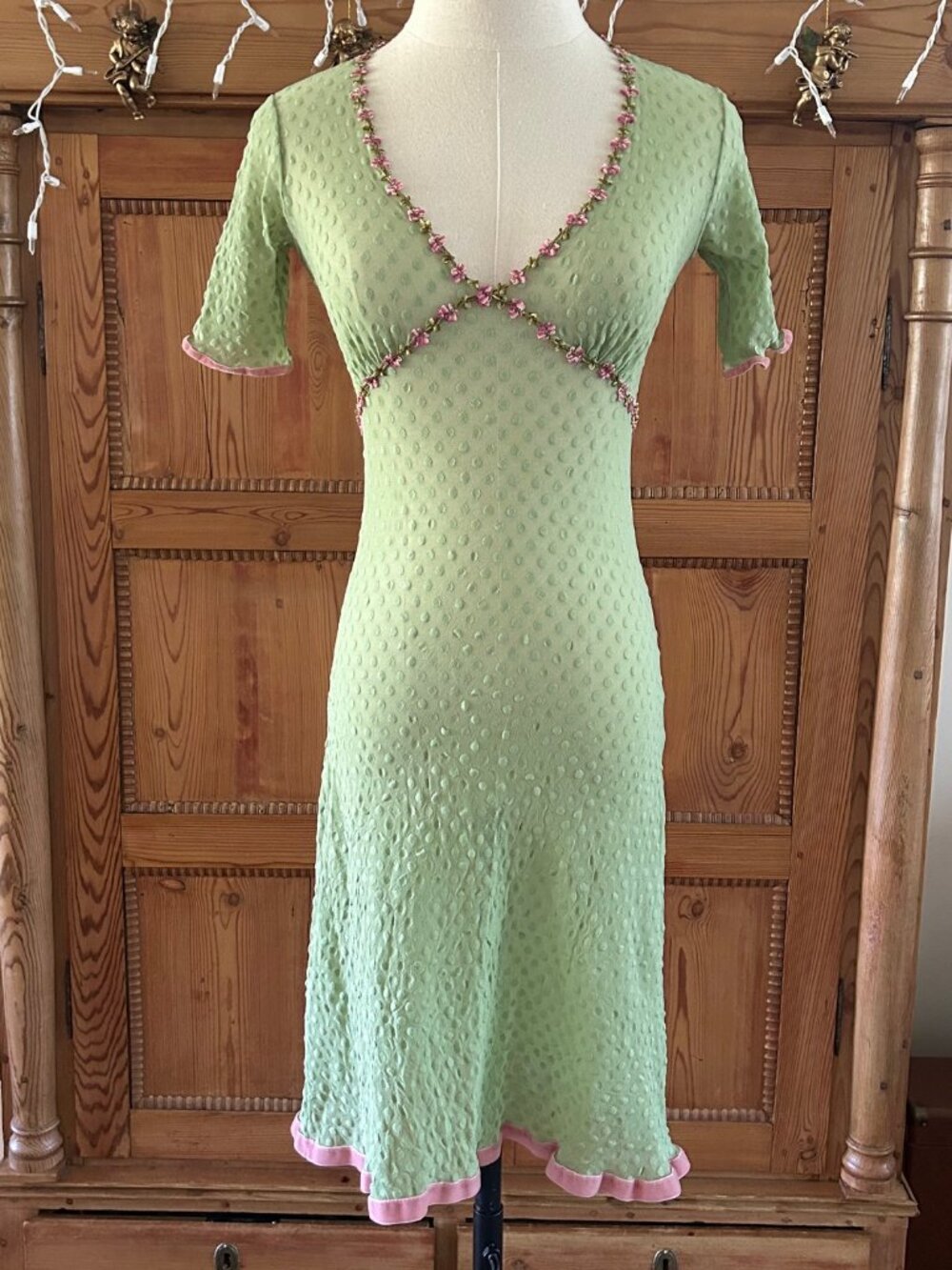 Vintage Betsey Johnson Green Swiss Dot Dress
